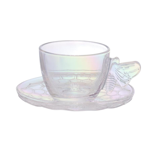 Conjunto De Xícaras Para Chá Com Pires Em Vidro Bee Rainbow Com 8 Peças 200ml Haüskraft